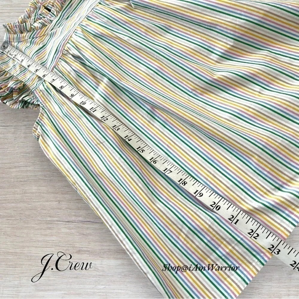 J.Crew (factory) rainbow pinstripe ruffle trim sleeveless poplin top *iamwarrior